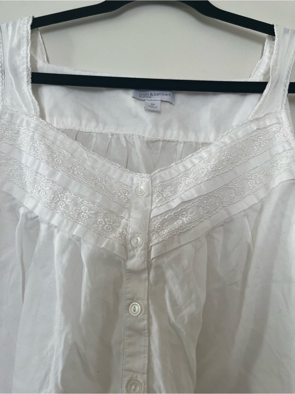 Vintage White 100% Cotton Cottagecore Nightgown 1X Embroidered Feminine Prairie - Picture 3 of 7
